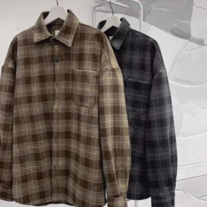 Extra Large Size 150kg Unisex Couple Spring Autumn Polo Collar Plaid Long Sleeve Shirt Top