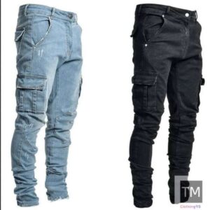 Mens Side Pocket Small Foot Tight Jeans men's business straight tube loose casual elastic high-quality man black denim pants