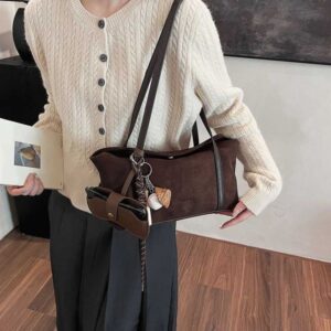 Autumn and Winter Suede Handbag Purse for Women Suede Shoulder Bag Retro Handbags Clutch Casual Commuter Bag Vintage Womens Bag Y250605