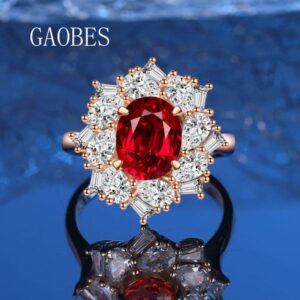 925 Sterling Silver Vintage Red High-Carbon Diamond Ring with Padma Red Gemstone, Elegant Luxury Jewelry for Women, Ideal Engagement Ring