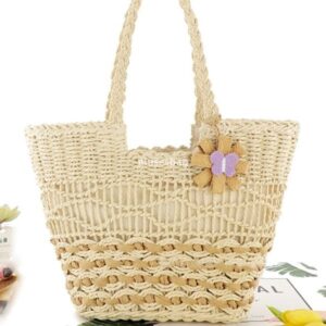 High quality women's designer simple and versatile butterfly flower pendant paper rope woven bag single shoulder grass woven bag leisure bag beach bag