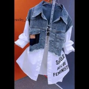 mithworld Fashion Striped Denim Jacket Womens SpringSummer 2024 n Sense Stitching Women Jackets Temperament Coat Top 236