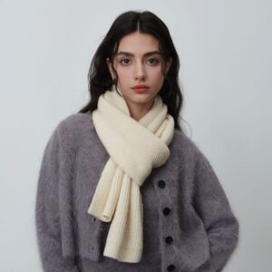1-299 Autumn & Winter Solid Color Knit Scarf with High Collar Split Design for Warmth
