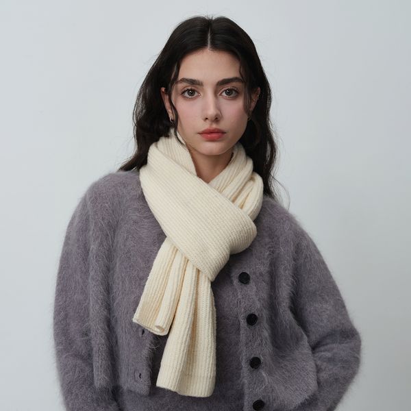 1-299 Autumn & Winter Solid Color Knit Scarf with High Collar Split Design for Warmth