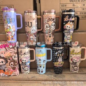 High quality labubu cup 40oz Stainless Steel Vacuum Insulated Tumbler with Leak-Proof Lid Handle & Straw – Cute Travel Mug for Car Camping Gym