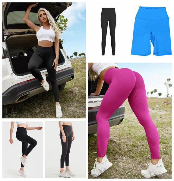 TOP Yoga pants Lycra fabric Leggings Women Push-up Fiess Shorts Cropped pants Soft Align Elastic Hip Lift T-shaped Sports Pants Running Training Lady leggings