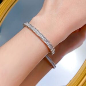 925 Sterling Silver White Gold Plated Double Row Zircon Bracelet for Women, Stylish Minimalist Fine Chain Bangle, Elegant Shine for Daily Wear & Gifts