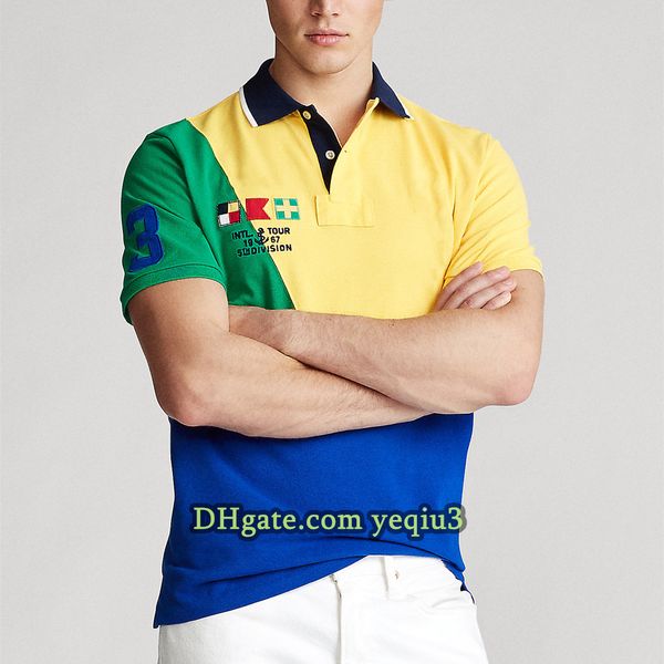 Classic Fit Men Designer Tee Embroidered Small Horse Short Sleeve T Shirt Lapel Neck Solid Color Casual Summer Wear