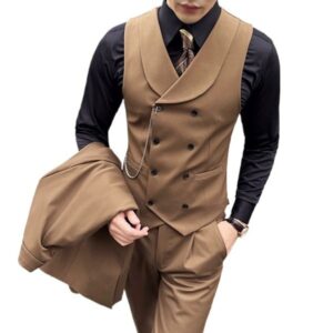 High Quality Autumn Double Breasted Suit Vest Men Business Formal Sleeveless Vest Slim Fit Wedding Groom Banquet Party Waistcoat