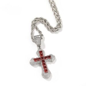 Religious Cross Pendant Necklace For Women Stainless Steel Plaged Gold Mens Twist chain Hip Hop Chains Necklaces Inlaid Stone Diamond Jewelry
