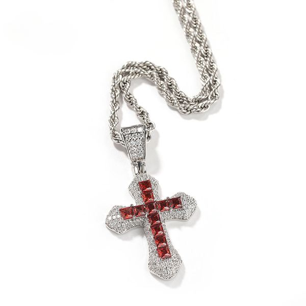Religious Cross Pendant Necklace For Women Stainless Steel Plaged Gold Mens Twist chain Hip Hop Chains Necklaces Inlaid Stone Diamond Jewelry