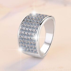 S925 Sterling Silver Moissanite Ring with Starry Sky Design, Wide Band, Perfect for Engagements and Weddings, Affordable Luxury, Cross-Border Wholesale.