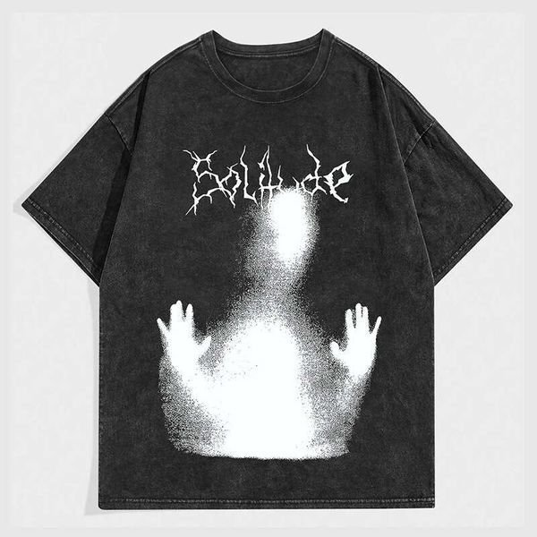 Trendy Brand Blurred Portrait Print Black T-Shirt for Men Summer Street Hip-Hop Couple Short Sleeve Tee