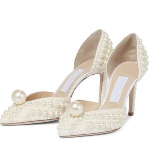 2024 Elegant Bridal Wedding Dress Shoes Sacora Lady High Heel Sandals White Pearls Leather Luxury Brands Heels Women Walking Party Size35-43