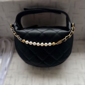 Womens Handbag Shoulder Bags Designers Woman Luxury Bags Black Purse Half Moon High Quality Leather Cowhide Gold Pearl Chain Hand Bag Designer Handbags Crossbody