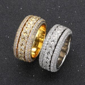 Luxury Hip Hop Band Rings 18k Gold Plated Champion Rotatable Rings for Men Iced Out Moissanite Diamond Ring Jewelry