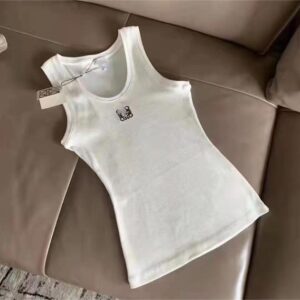 Women's Cropped Knit Tank Top – Designer Embroidery Sleeveless Vest – Breathable Sport Pullover T-Shirt for Activewear and Casual Fashion