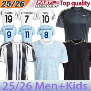 Juve 25 26 Soccer Jerseys Fans Player Home Away Yildiz Vlahovic F.CONCEICAO DOUGLAS LUIZ Thuram N.GONZALEZ Gatti Kalulu 2025 Football Shirt Men Kids kit Kits Unifor