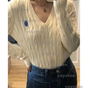 Women's Designer Sweaters Pony Autumn and Winter Embroidered Sweater V-neck Cotton Fashion Knitted Jumper Top Undercoat Fried Dough Twists Sweater BFG2502078
