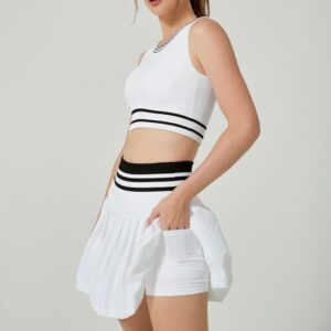 vitality out of the circle color blocking striped vesttennis pleated skirt set sporty and fashionable one click unlock