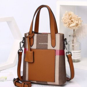 European and American light luxury checkered canvas leather phone case with retro contrasting color large brand mini women's crossbody bag pleated shoulder bag