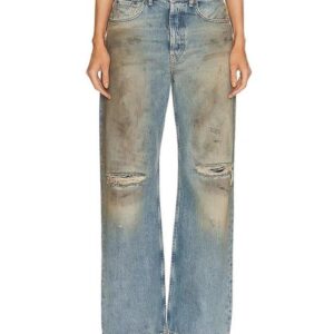 womens designer jeans Nordic minimalist high waisted loose straight leg dirty pants nostalgic ripped jeans