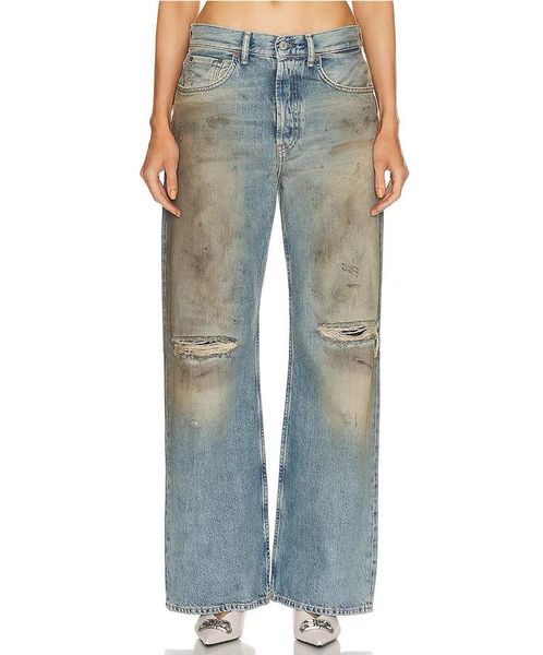 womens designer jeans Nordic minimalist high waisted loose straight leg dirty pants nostalgic ripped jeans