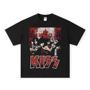 Kiss Rock Band Short Sleeve Heavy Wash American Style 100% Cotton Unisex Oversized T-Shirt