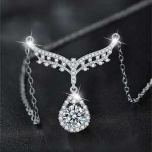 S925 Sterling Silver Moissanite Angel Water Drop Necklace Women Luxury Pendant Collarbone Chain Jewelry