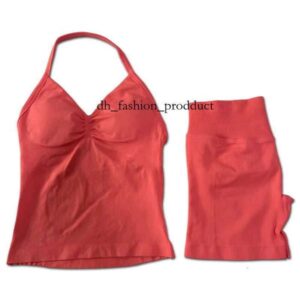dfyn shorts womens 2pcs Impact Gym Set Womens Backless Tank Top High Waist Threaded Seamless Shorts Gym Set W250410 efd