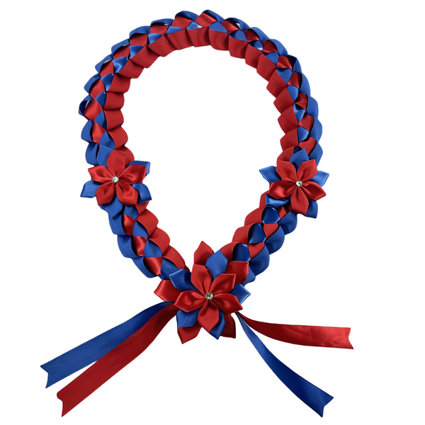 Graduation Lei Necklace Class of 2025 Graduation Ribbon Lei Three flowers Handmade Grad Lei with Satin Flower Pin Gift for Graduation Accessories Men Women