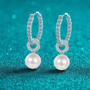 925 Sterling Silver PT950 Gold Plated Earrings, 5A Moissanite Freshwater Pearl Stud and Drop Earrings, Fashionable Chic Women's Jewelry, Wholesale in Stock