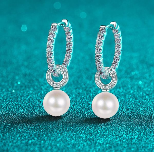 925 Sterling Silver PT950 Gold Plated Earrings, 5A Moissanite Freshwater Pearl Stud and Drop Earrings, Fashionable Chic Women's Jewelry, Wholesale in Stock