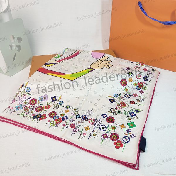 silk scarf multicolor square bandeau silk new square scarf Murakami designer women brand neck tie designer scarf for women hair thin scarves neck fashion silk 01