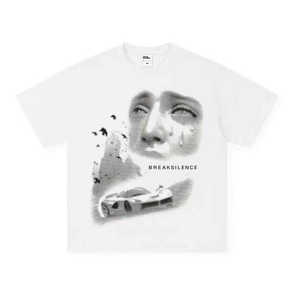 High Street Stylish American Direct Injection Printed Cotton Short Sleeve Unisex White Trendy T-Shirt