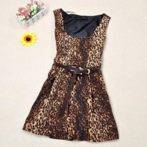 Summer Leopard Grain Dress Women Slim Printing Sleeveless Sexy Dress No Belt S M L