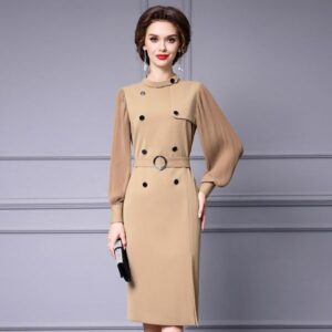 OC 413N57 Basic Casual Dresses Autumn and Winter Pleated Long Sleeved Womens Dress Shirt Commuting Skirt Customization Medium Length