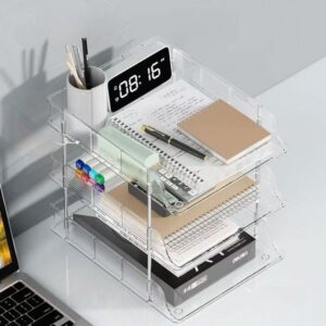 tripletier transparent plastic desktop organizer with storage shelves
