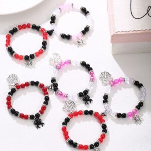 2Pcs Spider and Web Matching Couples Spider Charm BFF Bracelets Couple Bracelets