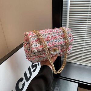 Xiaoxiangfeng coarse flower woolen for women 2024 new fashion chain small square trendy versatile single shoulder crossbody bag