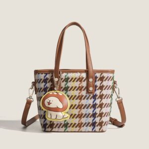 High quality women's designer classic fashion multifunctional PU crossbody bag with grid pattern portable vegetable basket simple and lightweight tote bag