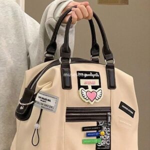 Street trendy women's bag with niche design new retro creative label bag casual commuting canvas crossbody bag tote backpack travel bag