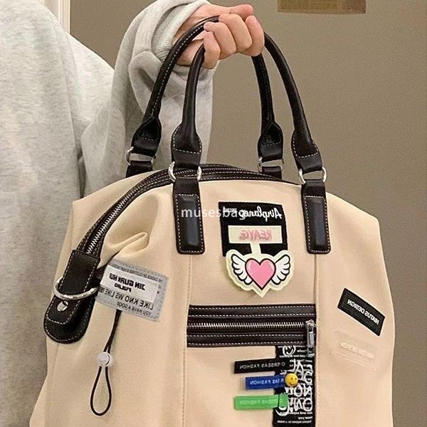 Street trendy women's bag with niche design new retro creative label bag casual commuting canvas crossbody bag tote backpack travel bag
