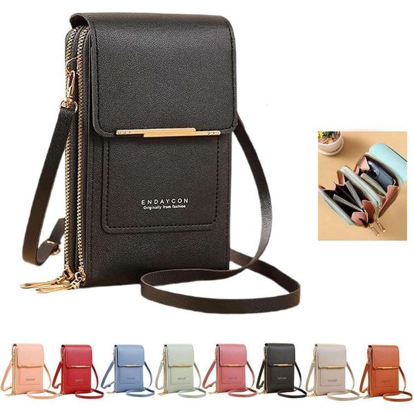 Bag Women Multi-Pockets, Leather Ladies Cross Body Handbags Phone Pouch with Long Strap Zips Card Slots Cellphone Shoulder Bags Coin Purse Wallet Black