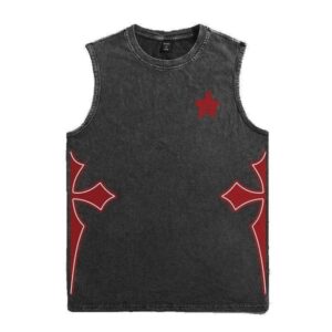 Printed Vest for Men, Washed Sleeveless T-Shirt, Summer Trendy Brand, Round Neck, Loose Fit, Plus Size