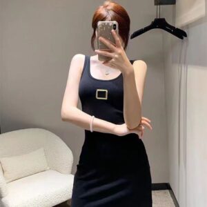 Woman Casual Dresses Long Sleeveless Dress Summer Girl Camisole Skirts Knee-Length Womens Designer Skirt Dress Slit Skirt Party Slim Bottoms Dress Asian S-L