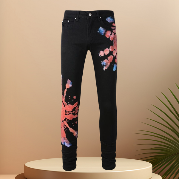 Men's Trendy Skinny Jeans with Distressed Details & Patchwork Design