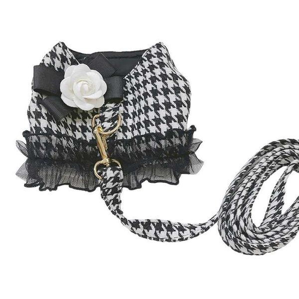 Designer Dog and Leash Set for Small Medium Dogs Cats Walking Puppy Lace Vest Harness York Chihuahua Pet AccessoriesT250312