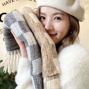 Korean-style classic fall and winter imitation cashmere scarf for women – versatile double-sided thick and warm, trendy shawl, versatile neck warmer
