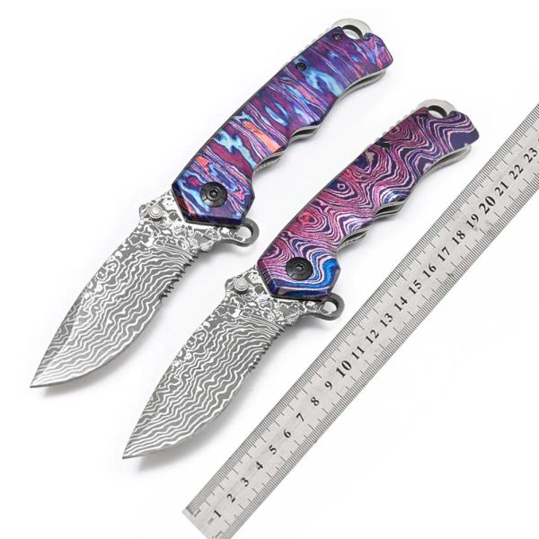 Tacticfal Folding Blade Knife,Prime Quality Knife,Damascus Blade 3D Rainbow Handle,Good for Collection and Outdoor